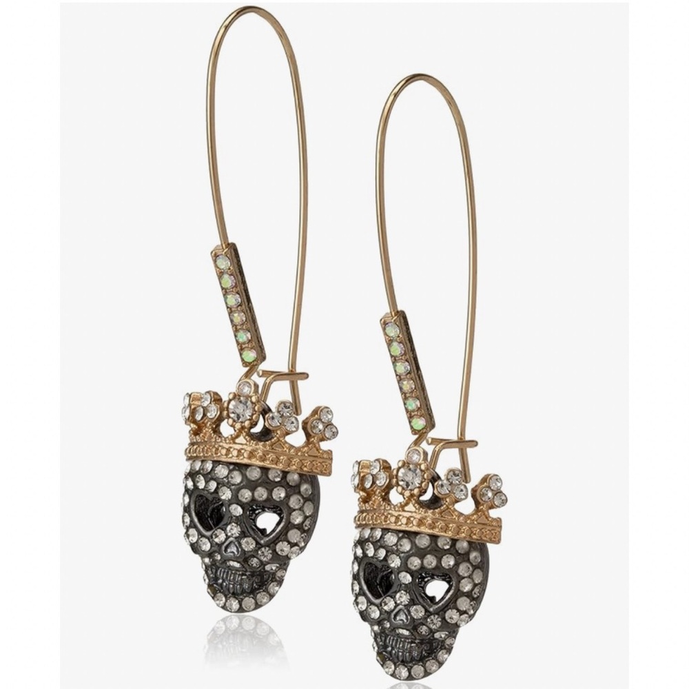 Betsey Johnson Pave Skull Dangle Earrings